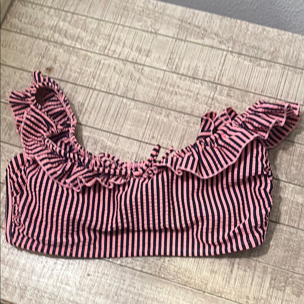 Pink and Black Striped Ruffle Swim top